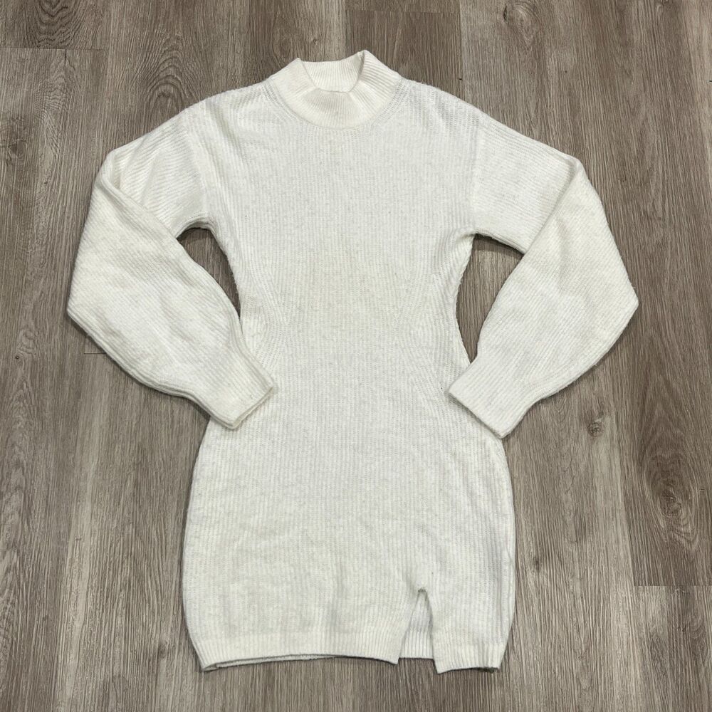 H&M White S Knit Mock Turtleneck Sweater Dress